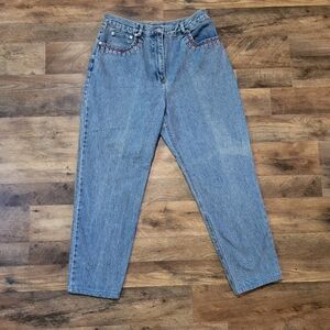 Vintage 90's Cambridge Country Store Floral Rose Embroidered Jeans Size 12